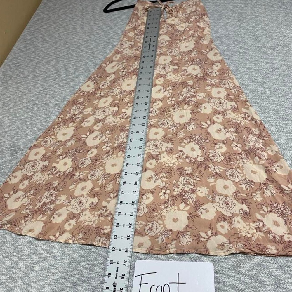 Paper Moon cream and brown floral midi knee length dress women S. SKU-B971
